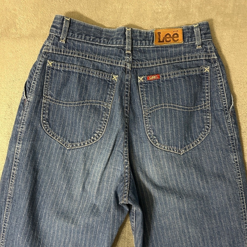 Vintage 90s Lee Pinstripe High Waist Jeans Womens 9 Tapered Leg USA Made 26x31 - Picture 4 of 13